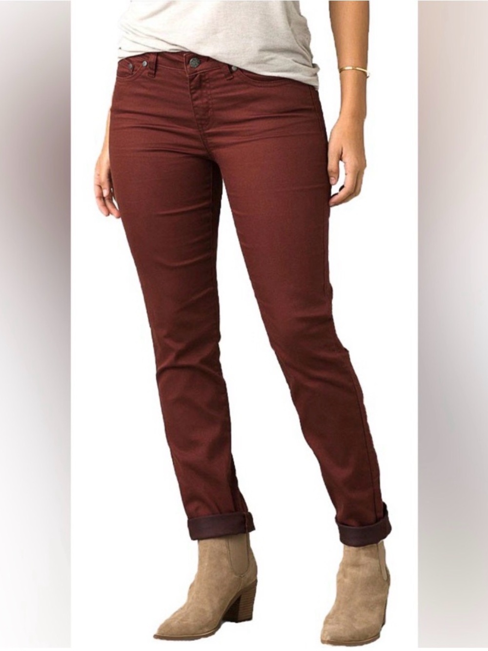 prAna Kayla Jeans Vino Burgundy Organic Cotton Stretch Size 2/26